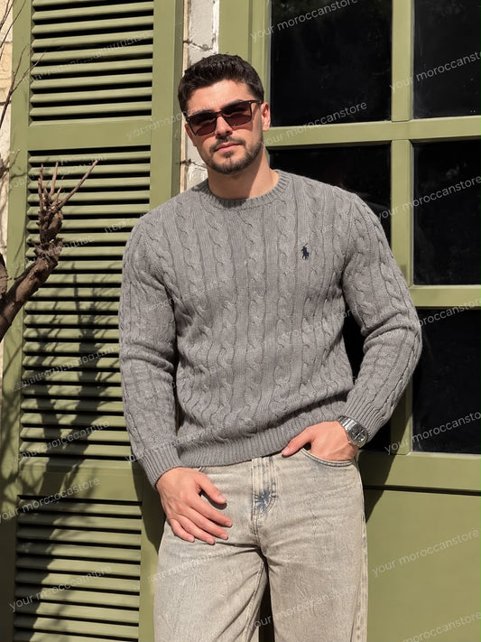 Pull en coton torsadé Polo Ralph Lauren en gris/ HOMMES