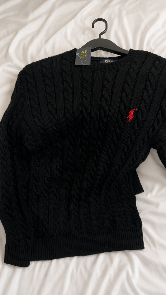 Pull Ralph Lauren torsadé noir
