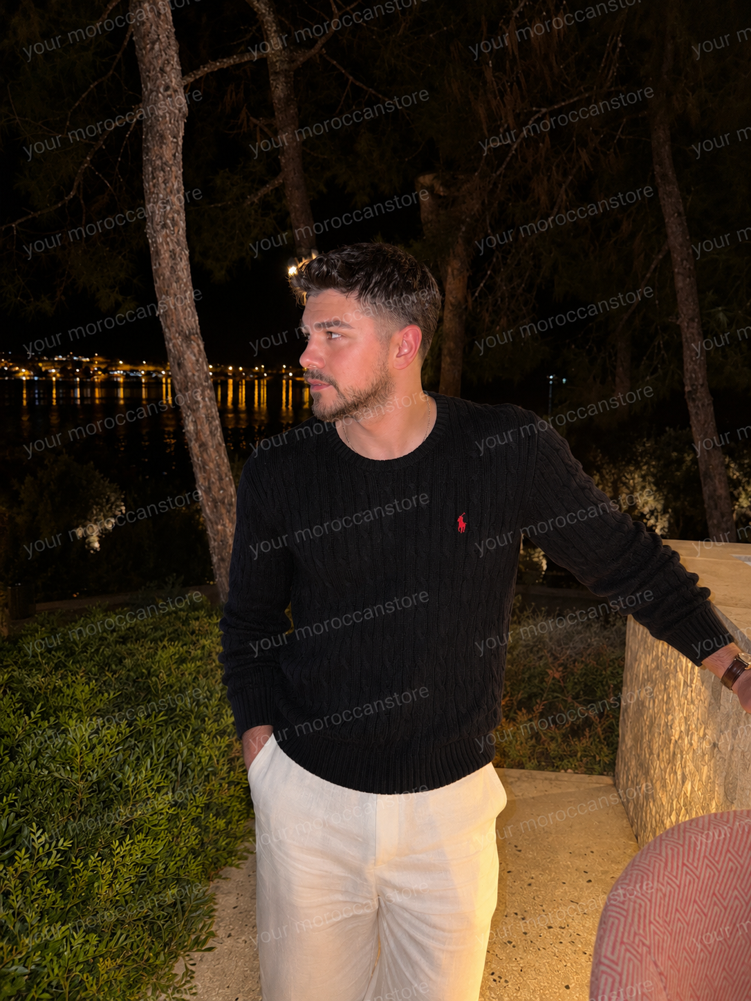 Pull Ralph Lauren torsadé noir