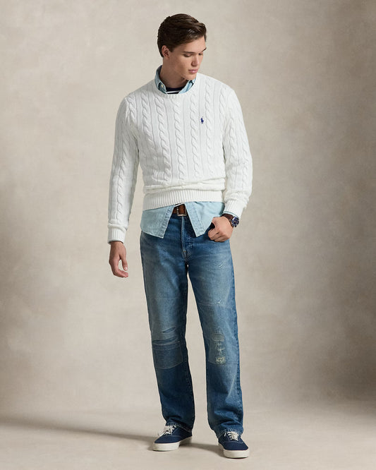 Pull en coton torsadé Polo Ralph Lauren en blanc/ HOMMES